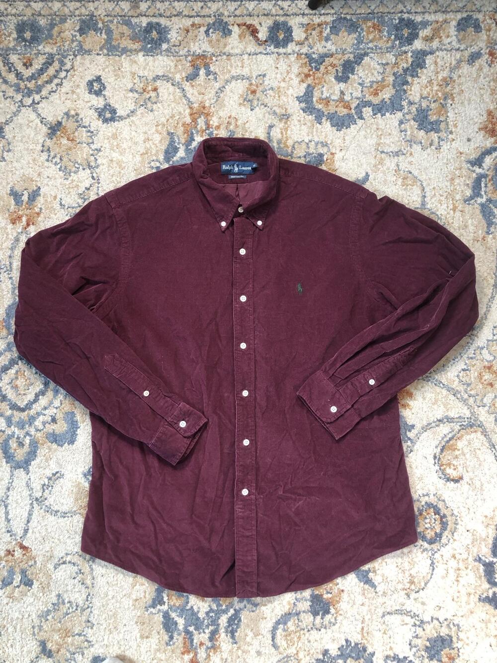Ralph Lauren Shirt Mens XL Red Solid Long Sleeve Corduroy Button Down Casual